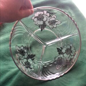 Vintage Rockwell sterling silver Floral Glass Divided Serving Platter